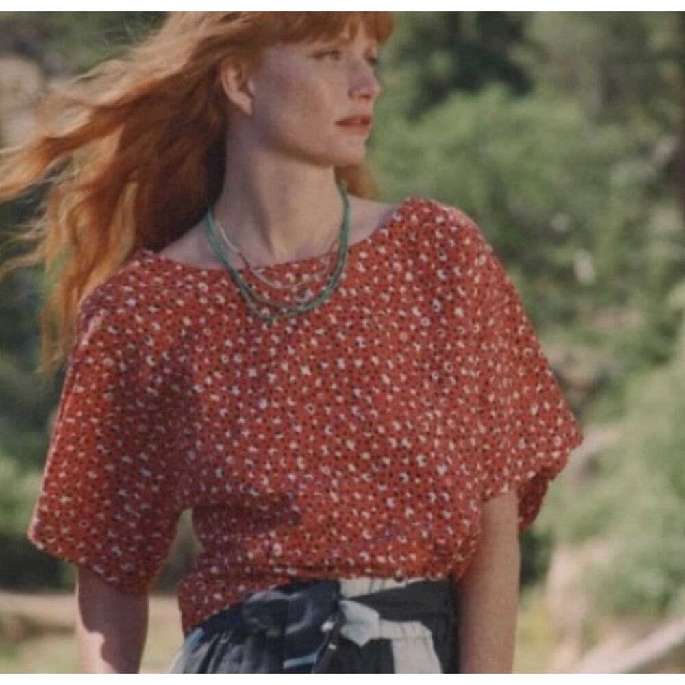The Odells Anthropologie Alice Reversible Linen Blend Top in Malmo Small